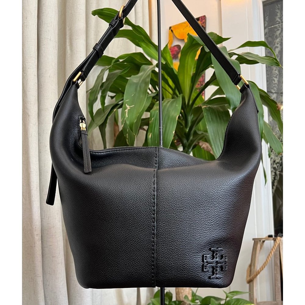 TORY BURCH AUTHENTIC LARGE BLACK LEATHER MCGRAW  HOBO ♦️♦️